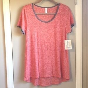 NEW LuLaRoe Pink Linen Classic A-Line Tee With Blue Grey Piping - XS